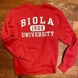Biola University bright red Jansport crew neck sweatshirt XS